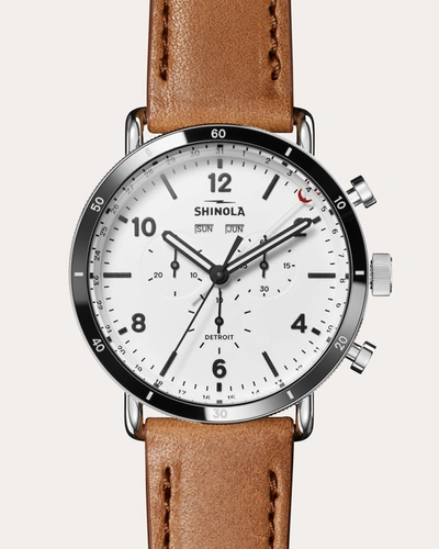 Shop Shinola Men's Canfield Sport 45mm Bourbon Leather-strap Watch In White