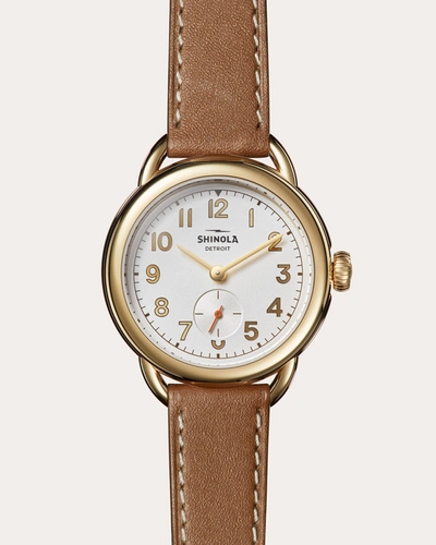 Shop Shinola Women's Runabout 36mm Tan Leather-strap Watch In Silver
