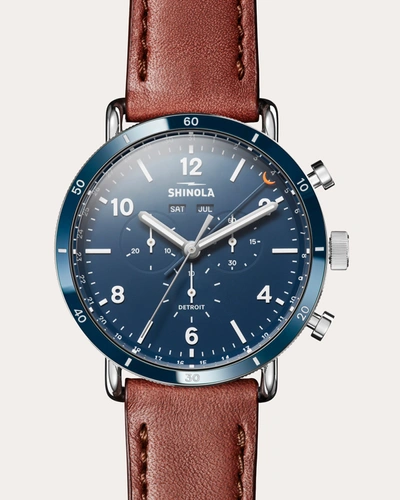 Shop Shinola Men's Canfield Sport 45mm Cognac Leather-strap Watch In Blue