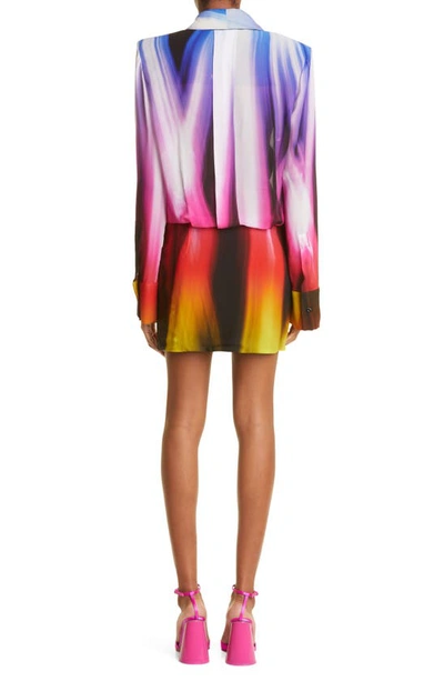 Attico Margot Prismatic Print Long Sleeve Georgette Mini Shirtdress In Multicolor