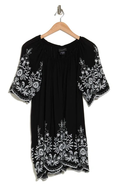 Shop Forgotten Grace Embroidered Trim Peasant Tunic Top In Black/white