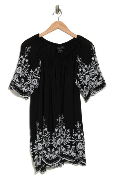 Forgotten Grace Embroidered Trim Peasant Tunic Top In Black/white