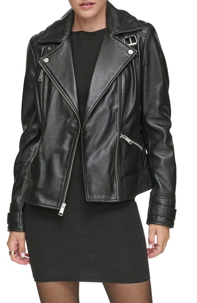 Shop Andrew Marc Salla Leather Moto Jacket In Black