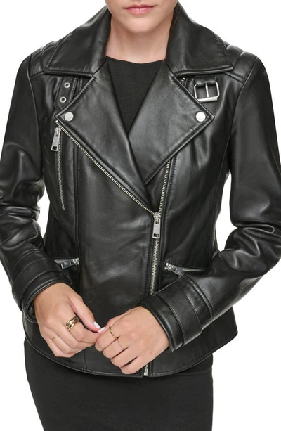 Shop Andrew Marc Salla Leather Moto Jacket In Black