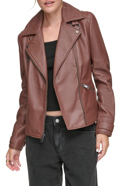 Shop Andrew Marc Salla Leather Moto Jacket In Fig