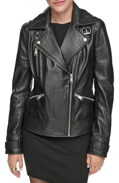 Shop Andrew Marc Salla Leather Moto Jacket In Black