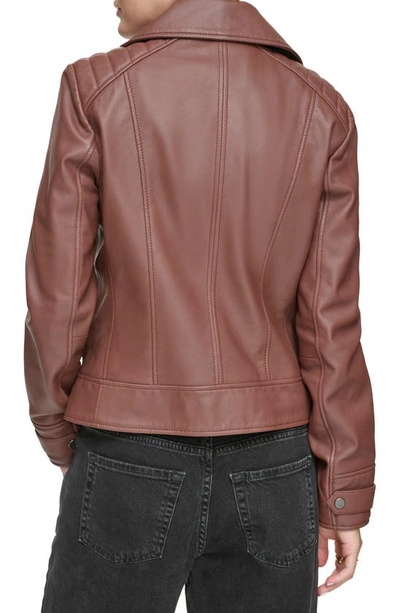 Shop Andrew Marc Salla Leather Moto Jacket In Fig