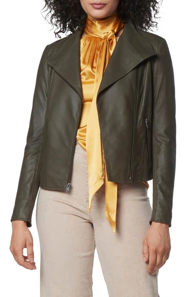 Shop Andrew Marc Faux Leather Ribbed Panel Jacket In Olive