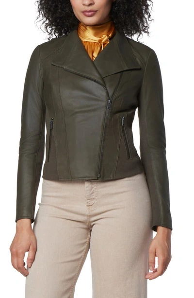 Shop Andrew Marc Faux Leather Ribbed Panel Jacket In Olive
