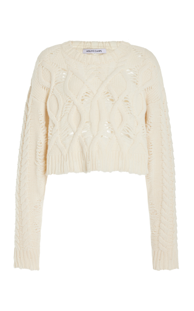 Shop Aisling Camps Cropped Cable-knit Wool-cashmere Sweater In Ivory