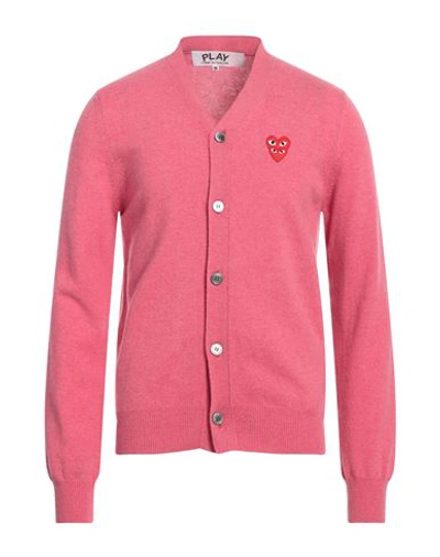 Shop Comme Des Garçons Play Man Cardigan Coral Size Xl Wool In Red
