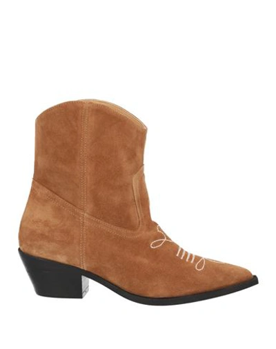 Shop Twinset Woman Ankle Boots Camel Size 8 Leather In Beige