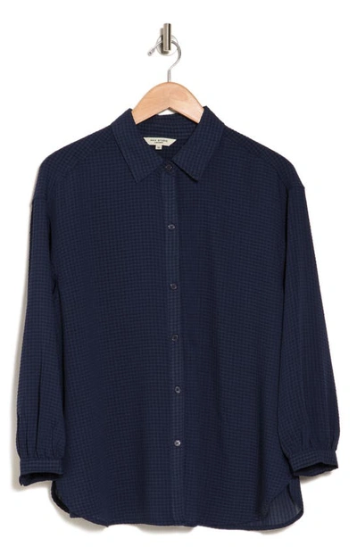 Shop Max Studio Grid Textured Long Sleeve Button-up Shirt In Sapphire