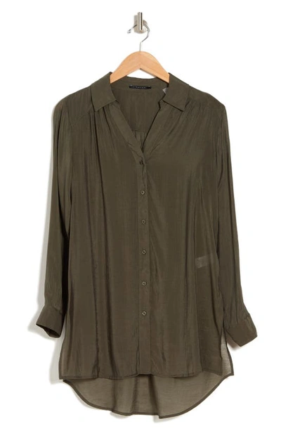 Shop T Tahari Long Sleeve Button-up Tunic Shirt In Cypress