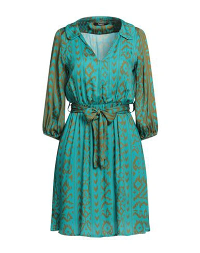 Shop Siste's Woman Mini Dress Turquoise Size S Viscose In Blue