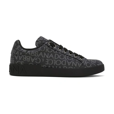 Shop Dolce & Gabbana Coated Jacquard Portofino Sneakers In Black_grey