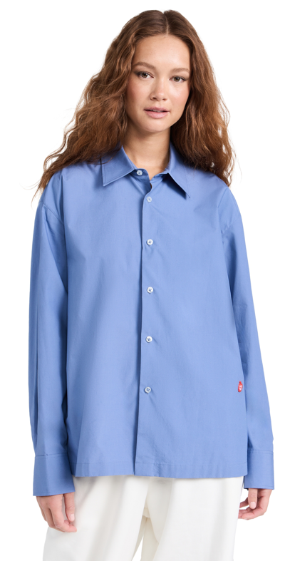 Shop Alexander Wang Button Up Long Sleeve Shirt With Logo Apple Patch Dark Iris