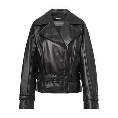 Shop Alberta Ferretti Nappa Leather Biker Jacket With Belt In Nero