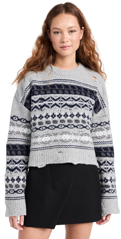 Shop Juunj Multi Patterned Short Length Knitted Pullover Grey