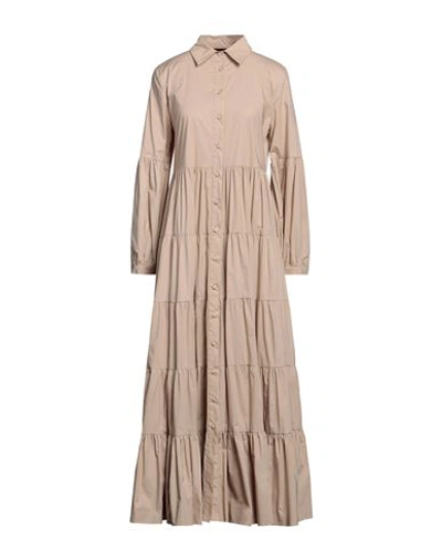 Shop Federica Tosi Woman Maxi Dress Sand Size 12 Cotton, Elastane In Beige