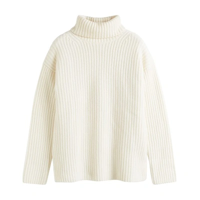 Shop Chinti & Parker Rib-knit Cashmere Rollneck Sweater In Cream