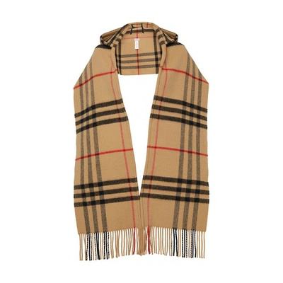 Shop Burberry Checked Scarf With Hood In Archive_beige
