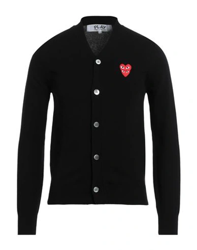 Comme Des Garçons Play Mens Cardigan Knit Black Wool Cardigan With Pixel Heart Patch. In Black