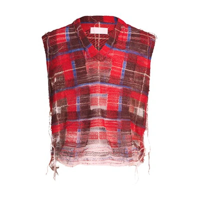 Shop Maison Margiela Distressed Knit Tank In Red