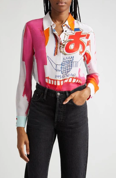 Shop Alice And Olivia Willa Abstract Print Silk Blouse In Insignia