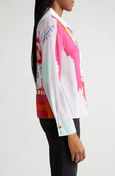 Shop Alice And Olivia Willa Abstract Print Silk Blouse In Insignia