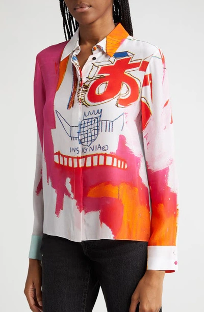 Shop Alice And Olivia Willa Abstract Print Silk Blouse In Insignia