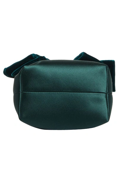 Shop Jimmy Choo Bon Bon Velvet Bow Satin Top Handle Bucket Bag In Dark Green