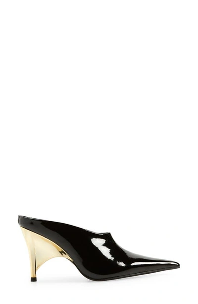 Jeffrey Campbell Vader Pointed Toe Mule In Black Patent Gold