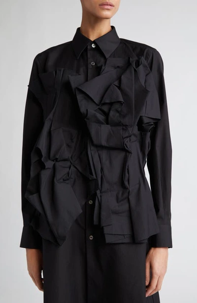 Shop Comme Des Garçons Ruffle Long Sleeve Cotton Broadcloth Shirtdress In Black