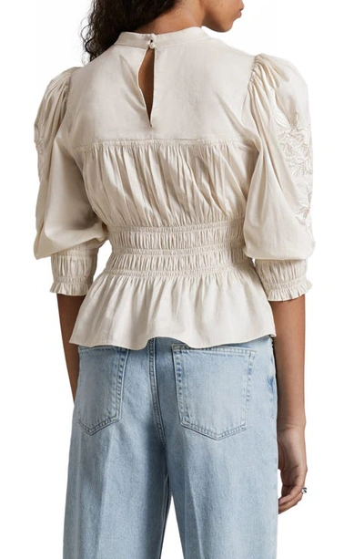 Shop & Other Stories Floral Embroidered Puff Sleeve Cotton Top In Offwhite With Embroidery