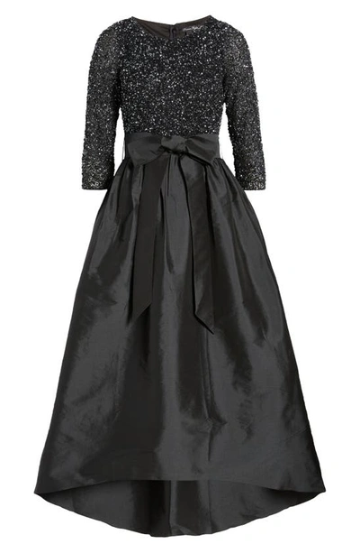 Shop Pisarro Nights Beaded Bodice Taffeta A-line Gown In Black/ Gunmetal