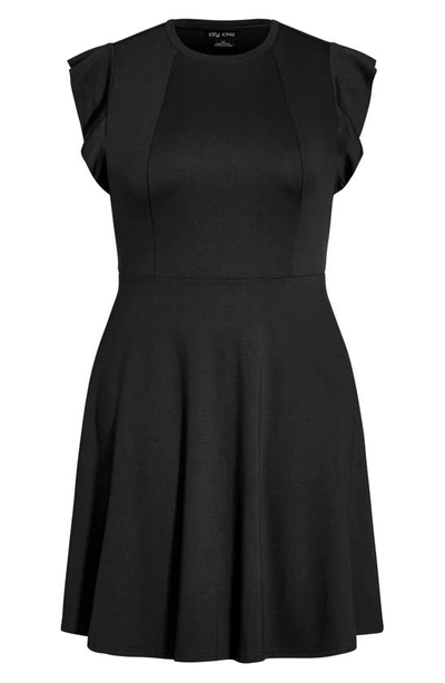 Shop City Chic Frill Sleeve Dress In Black