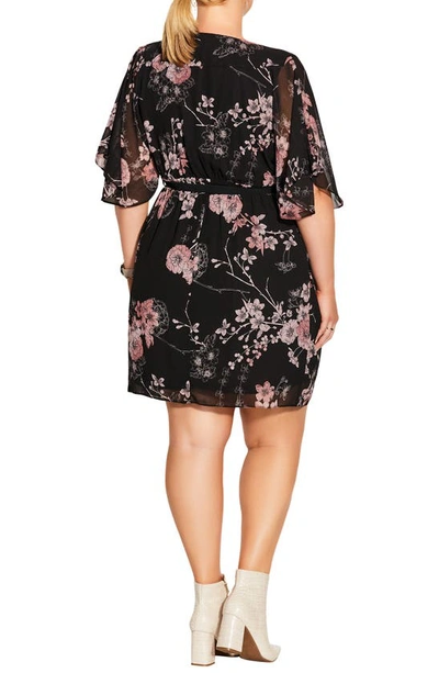 Shop City Chic Bold Floral Print Faux Wrap Dress In Black Bold Blsm