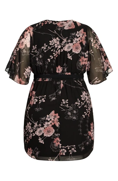 Shop City Chic Bold Floral Print Faux Wrap Dress In Black Bold Blsm