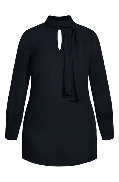 City Chic Tie Neck Long Sleeve Minidress In Navy