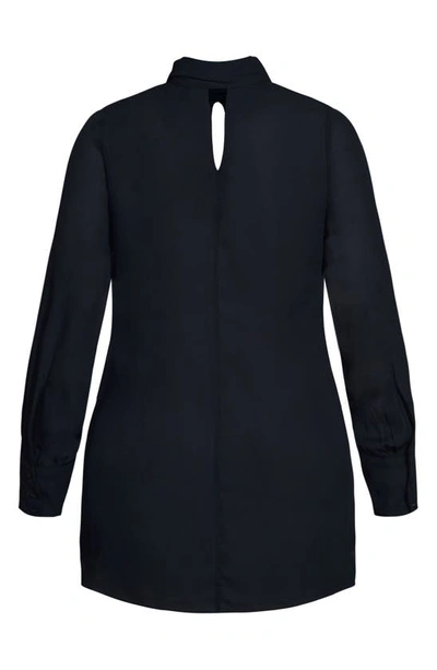City Chic Tie Neck Long Sleeve Minidress In Navy