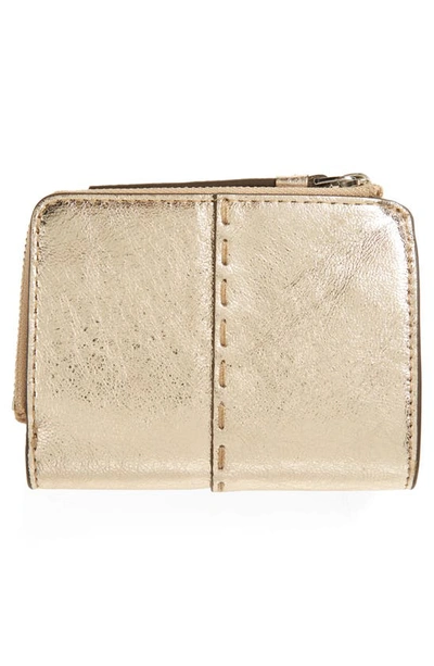 Shop Tory Burch Mcgraw Metallic Leather Bifold Wallet In Gold