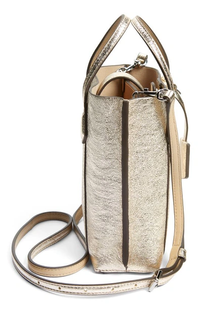 Shop Tory Burch Mini Perry Medallic Leather Tote In White Gold
