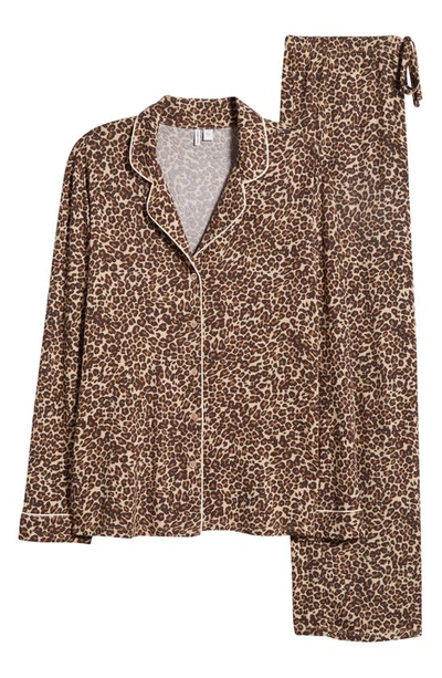 Shop Nordstrom Moonlight Eco Knit Pajamas In Tan Leopard Spots
