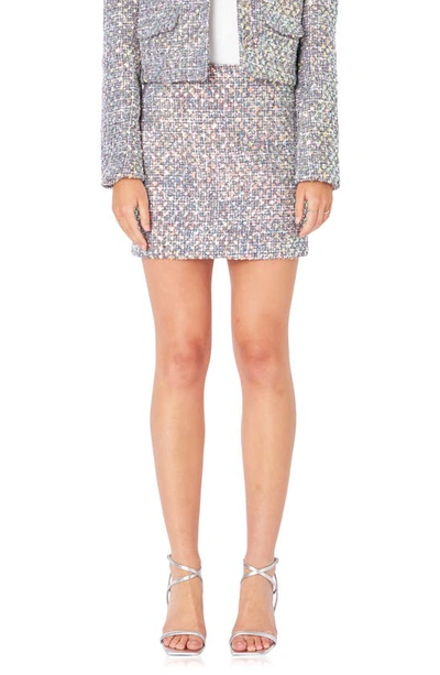 Shop Endless Rose Sequin Tweed Miniskirt In Grey Multi