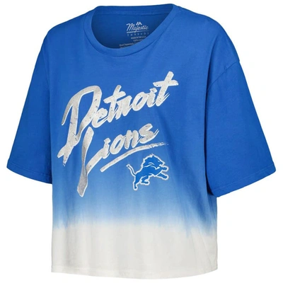 Shop Majestic Threads Aidan Hutchinson Blue/white Detroit Lions Dip-dye Player Name & Number Crop Top
