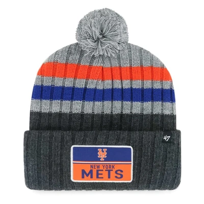 Shop 47 ' Gray New York Mets Stack Cuffed Knit Hat With Pom