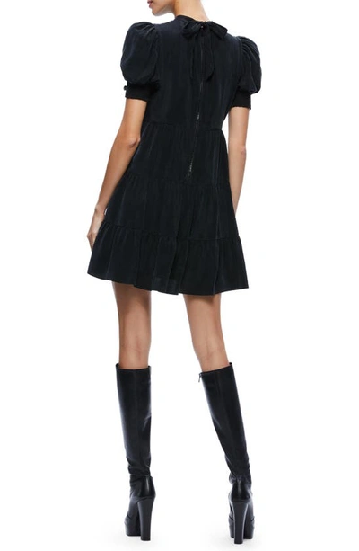 Shop Alice And Olivia Dorine Puff Sleeve Tiered Minidress In Black