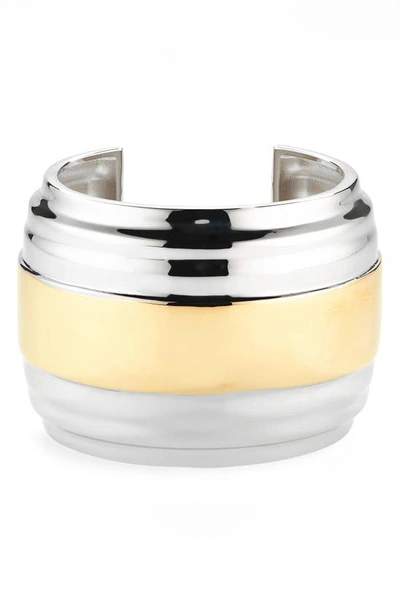 Shop Saint Laurent Wheel Cuff Bracelet In Gold/ Palladium