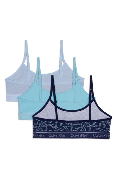 Shop Calvin Klein Kids' Assorted 3-pack Stretch Cotton Bralettes In Symphony/ Angel Blue/ Empyrean
